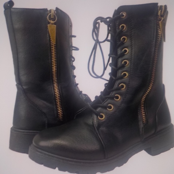 Seven 7 Shoes - Black Tall Moto/Combat Boots